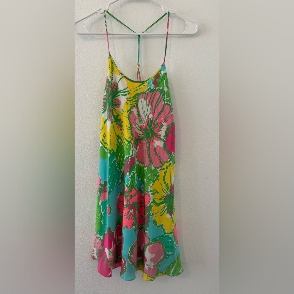 Lilly Pulitzer Maisy Racerback 100% Silk Slip Dress Vacation Floral Size XS
